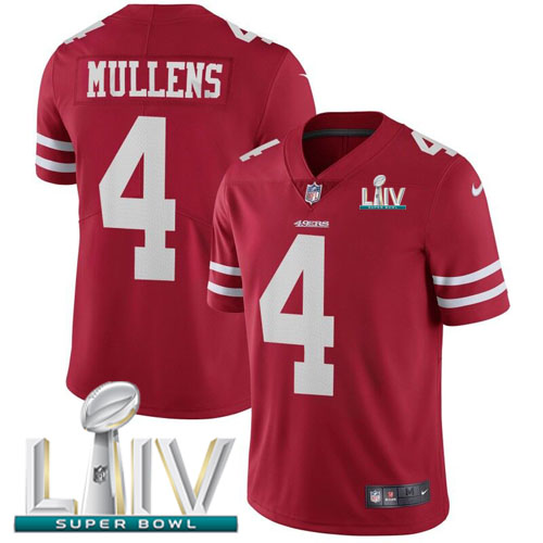 San Francisco 49ers Nike #4 Nick Mullens Red Super Bowl LIV 2020 Team Color Youth Stitched NFL Vapor Untouchable Limited Jersey->youth nfl jersey->Youth Jersey
